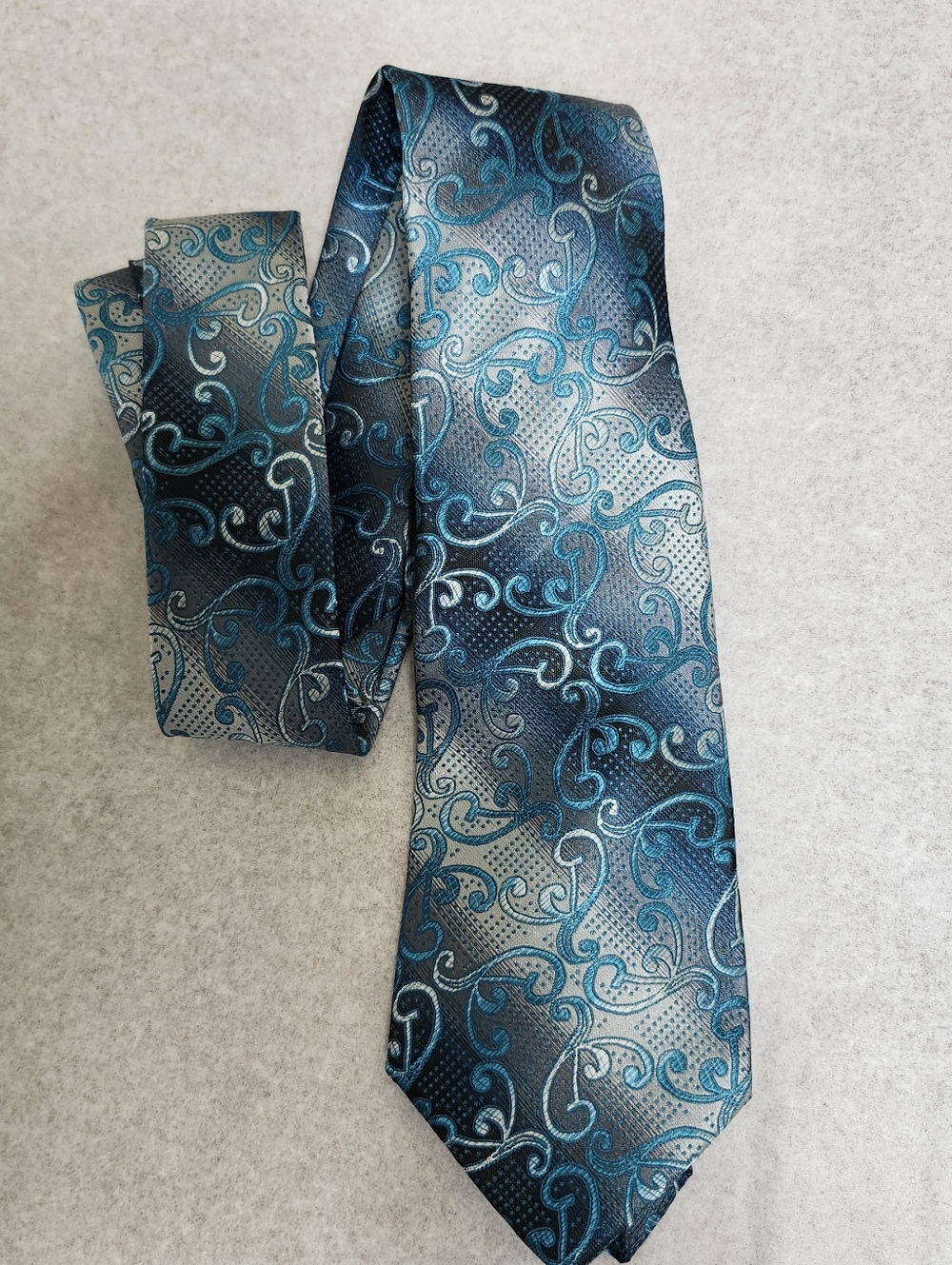 Gianfranco Tie With Pocket Square Blue Gray Striped Floral 58"